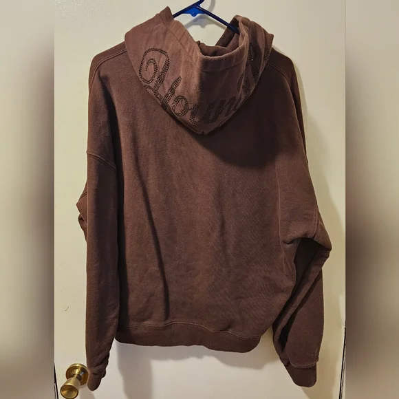 YOUNGLA Brown Embroidered Logo Bling Hoodie Pullover Men's Size M - Picture 5 of 9